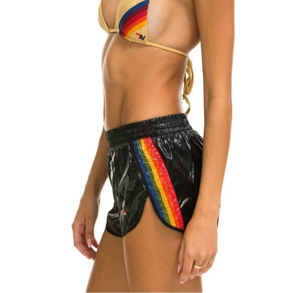 Aviator Nation Black Nylon Rainbow Jogger Shorts